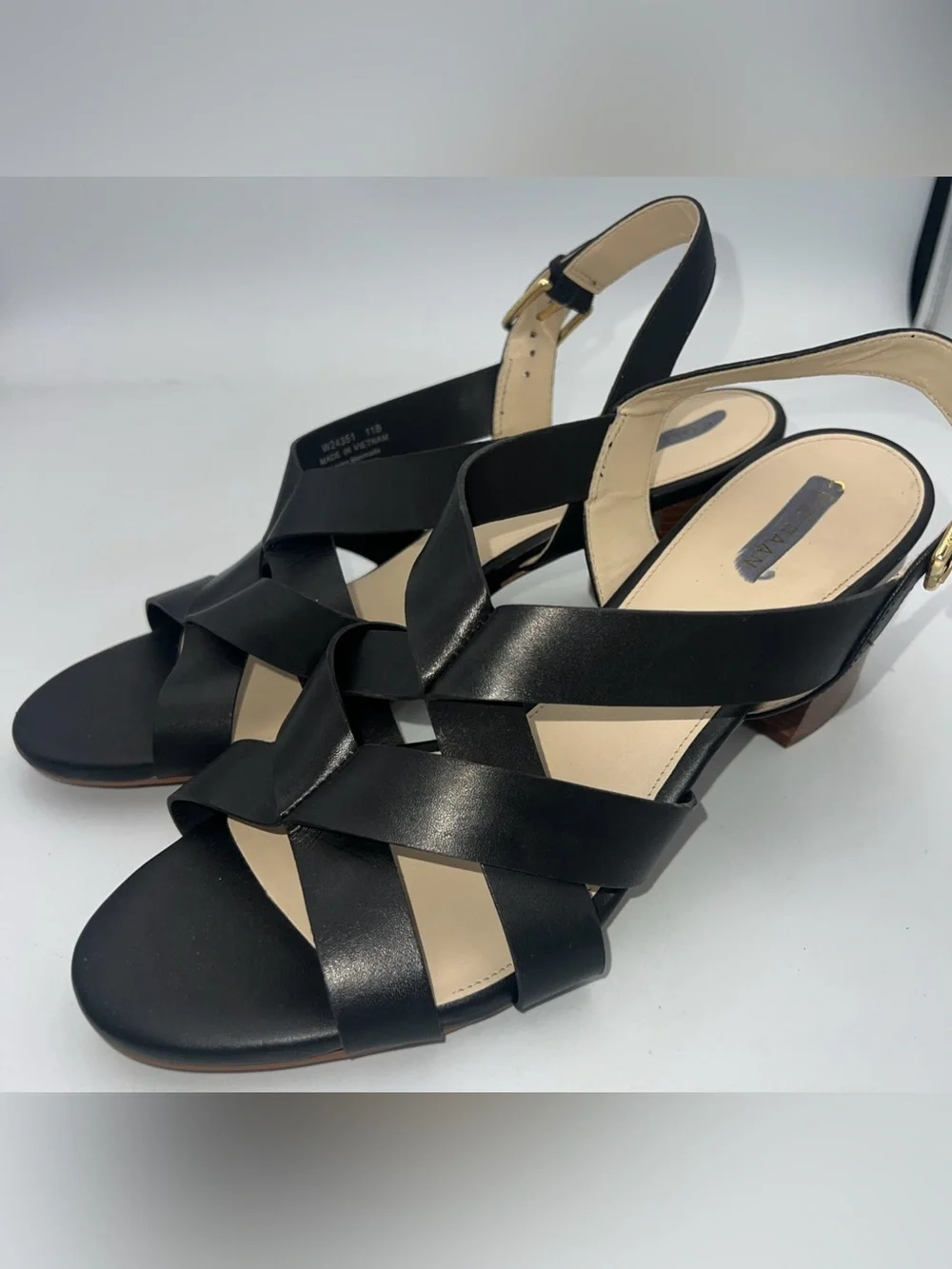 COLE HAAN JAMIE Ankle Strap  Sandals Black Vegan Faux Leather Women’s Size 11B